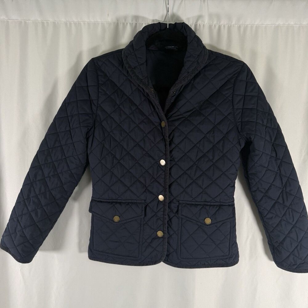 Ralph Lauren Jacket Girls Large 12-14 Black Snap Front Light Puffer Pockets
